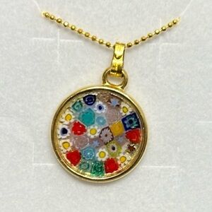 MurrinaMurano Venezia Multi color flowers Pendant Necklace  Authentic Murano Gla